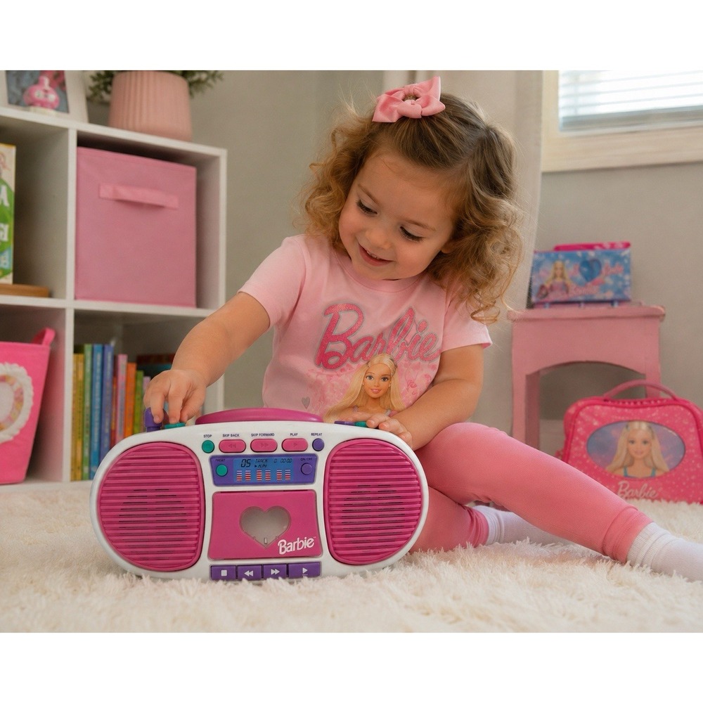 Vintage Barbie CD Cassette Boombox Portable Stereo Pink Purple Y2K Retro Tested